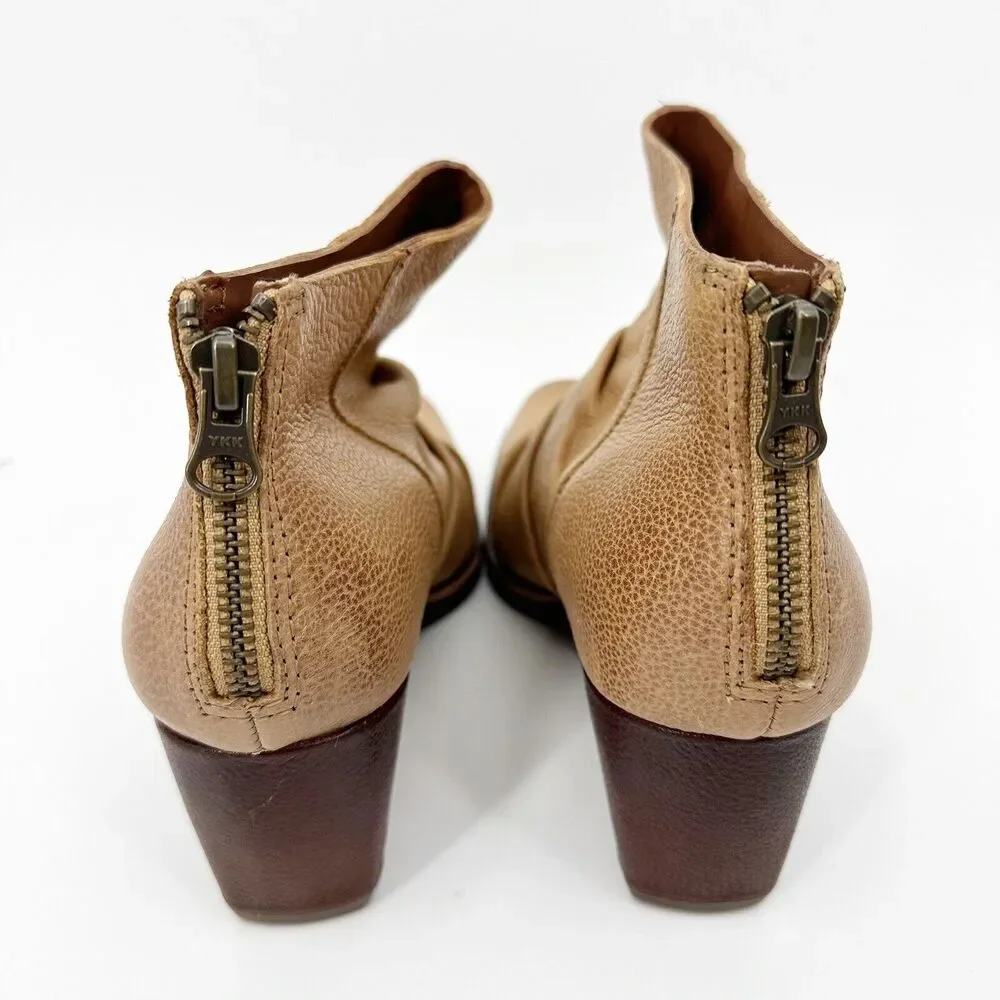 Kork-Ease Bootie 6.5M Womens Kissel‎ Tan Ruched Leather Ankle Back Zip City Chic